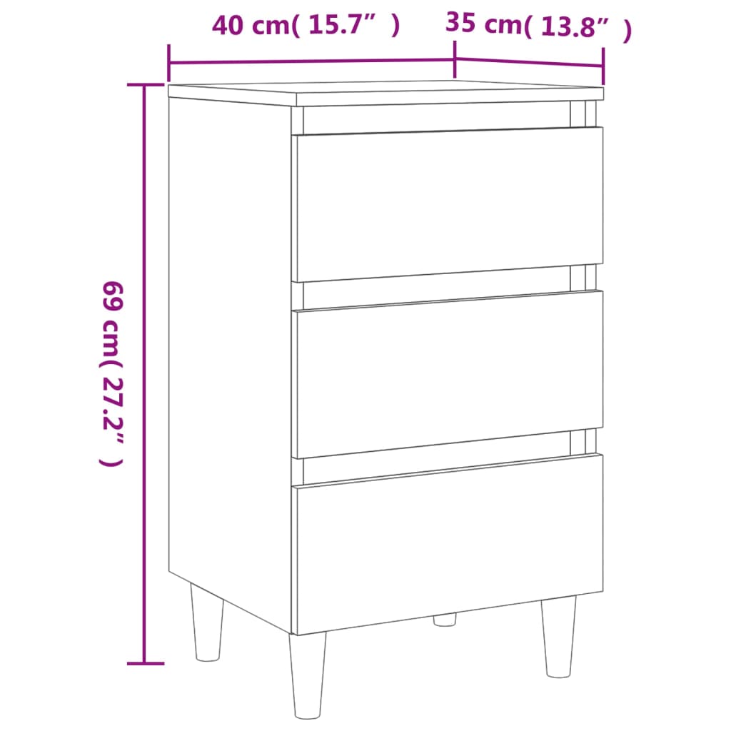 vidaXL Table de chevet avec pieds en bois solide Gris béton 40x35x69cm