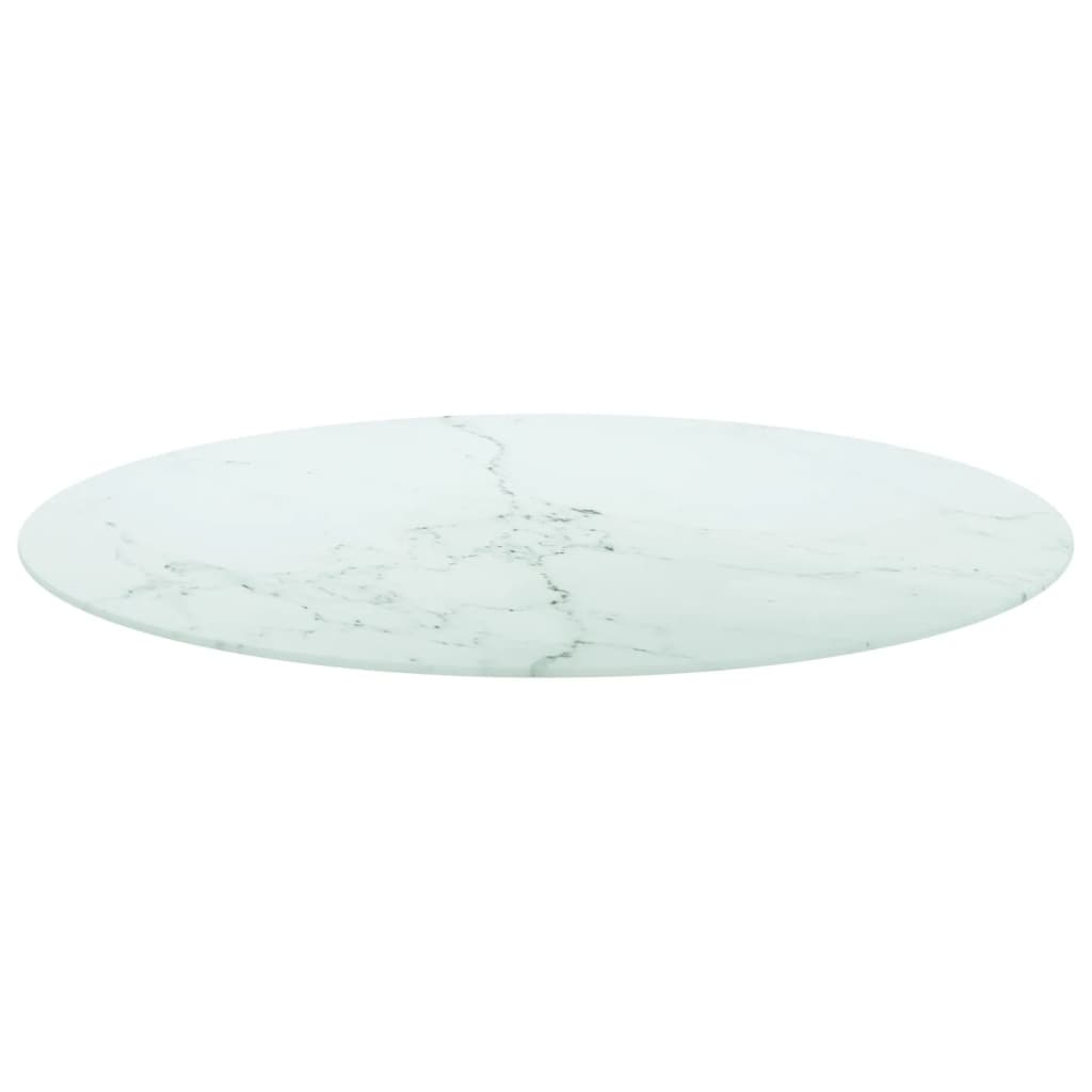 vidaXL Dessus de table blanc Ø90x1 cm verre trempé avec design marbre
