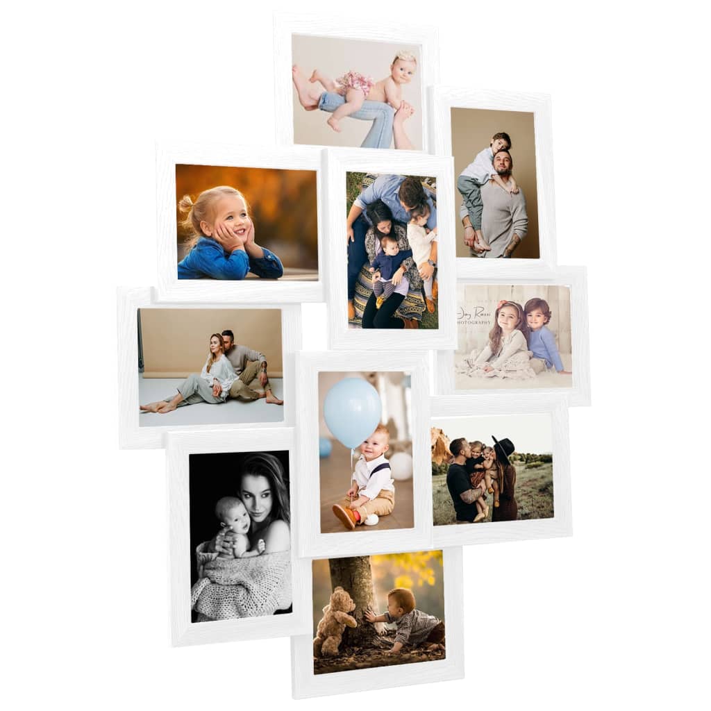 vidaXL Collage de cadres photo pour photo de 10x(13x18 cm) Blanc MDF