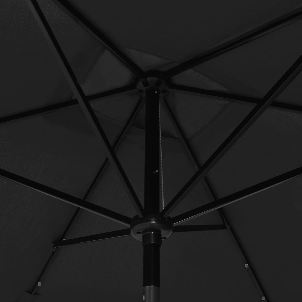 vidaXL Parasol avec LED et mât en acier Noir 2x3 m