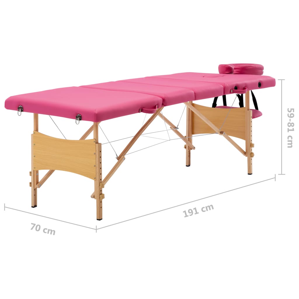 vidaXL Table de massage pliable 4 zones Bois Rose