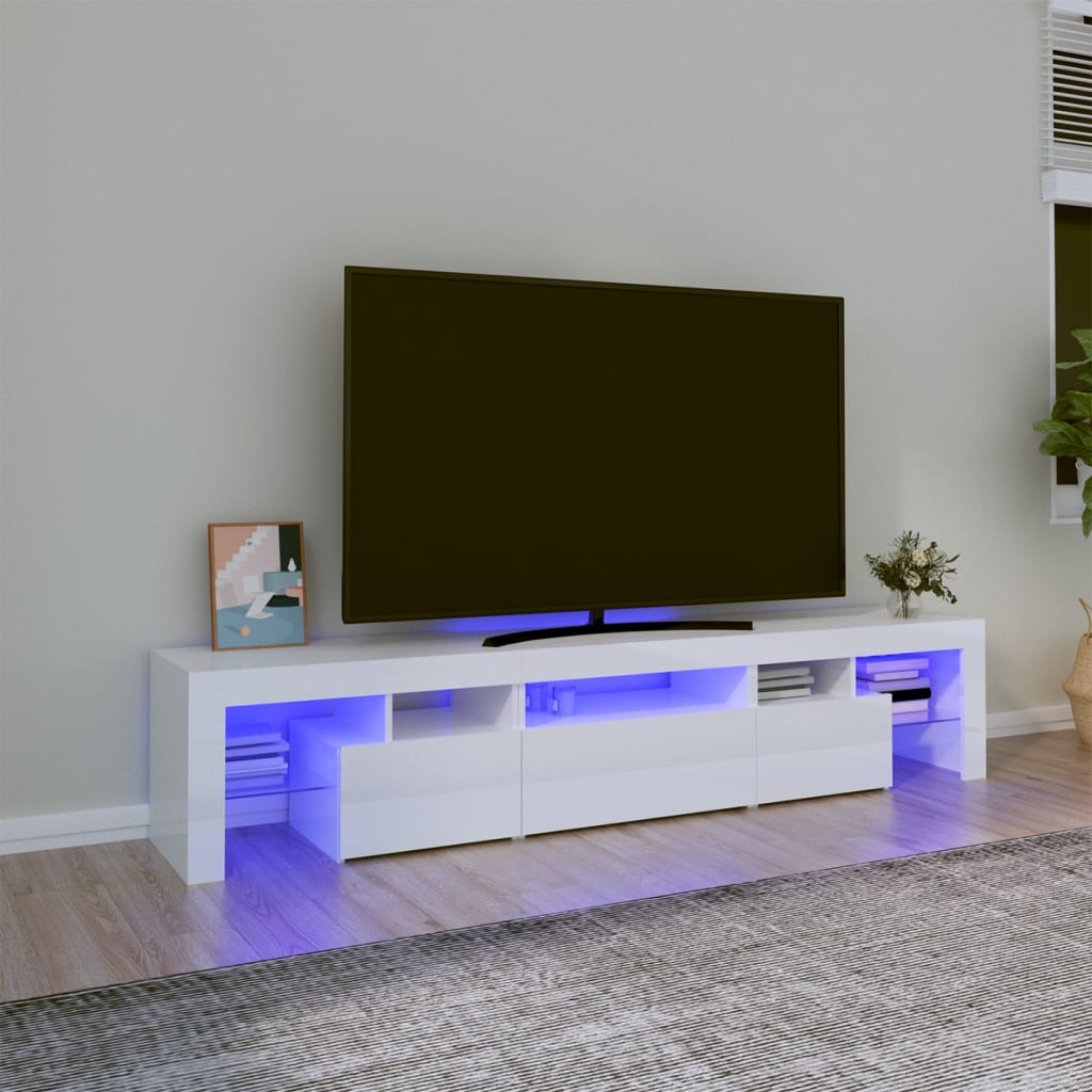 vidaXL Meuble TV avec lumières LED Blanc brillant 200x36,5x40 cm