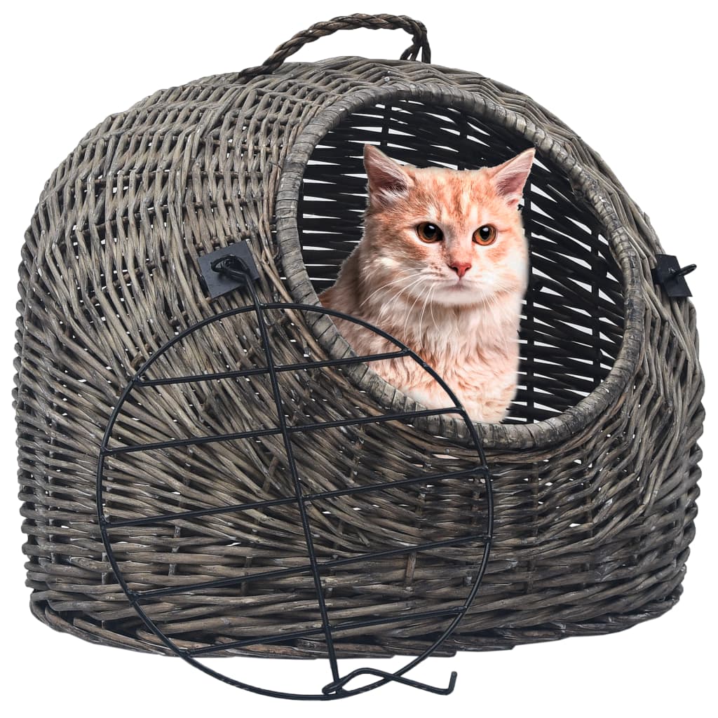 vidaXL Cage de transport pour chats Gris 50x42x40 cm Saule naturel