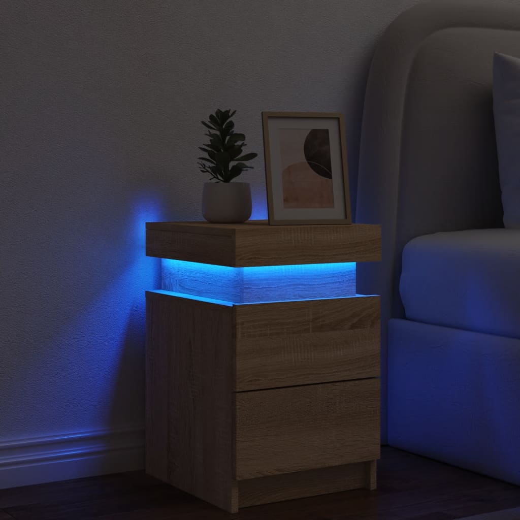 vidaXL Table de chevet avec lumières LED chêne sonoma 35x39x55 cm