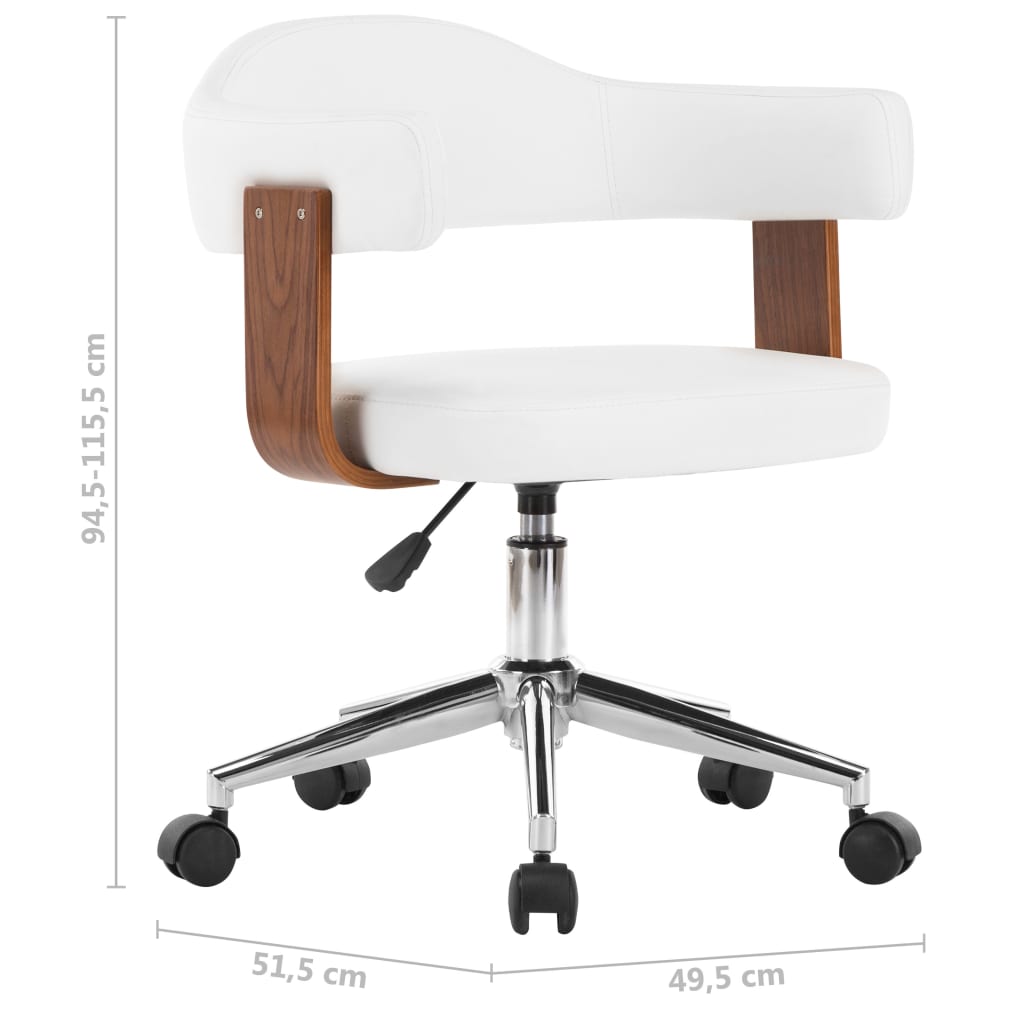 vidaXL Chaise pivotante de bureau Blanc Bois courbé et similicuir