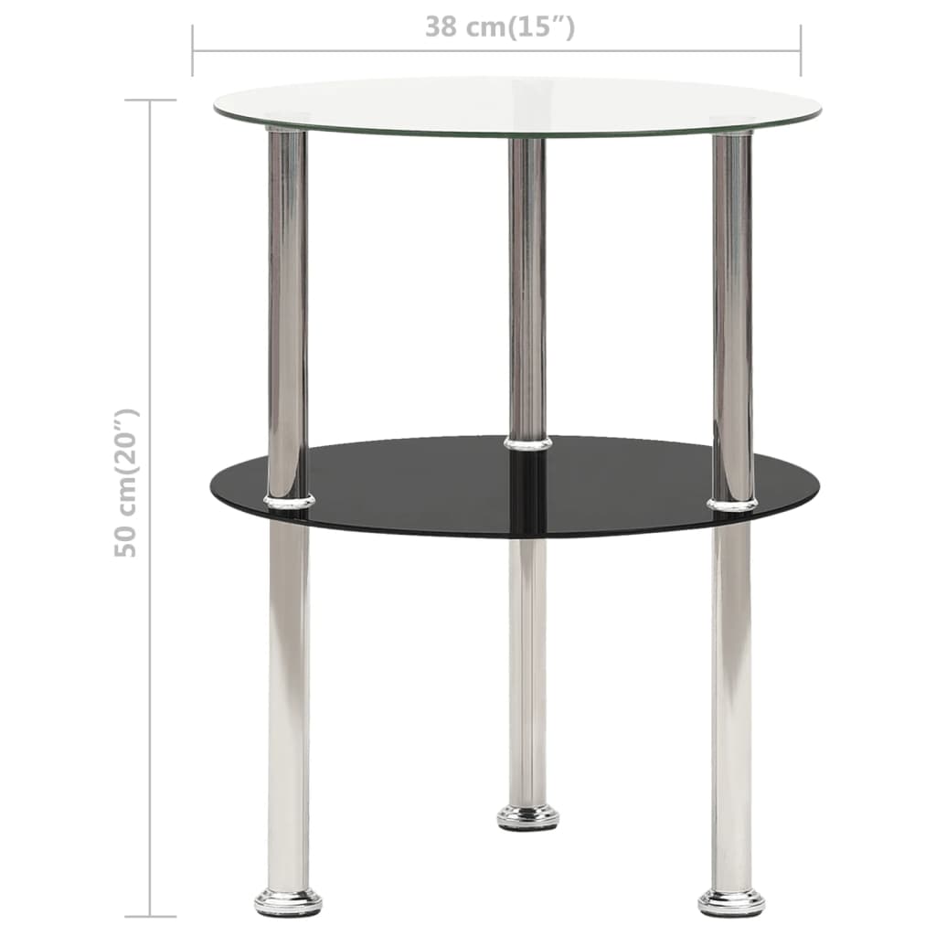 vidaXL Table d'appoint 2 niveaux Transparent et noir 38cm Verre trempé