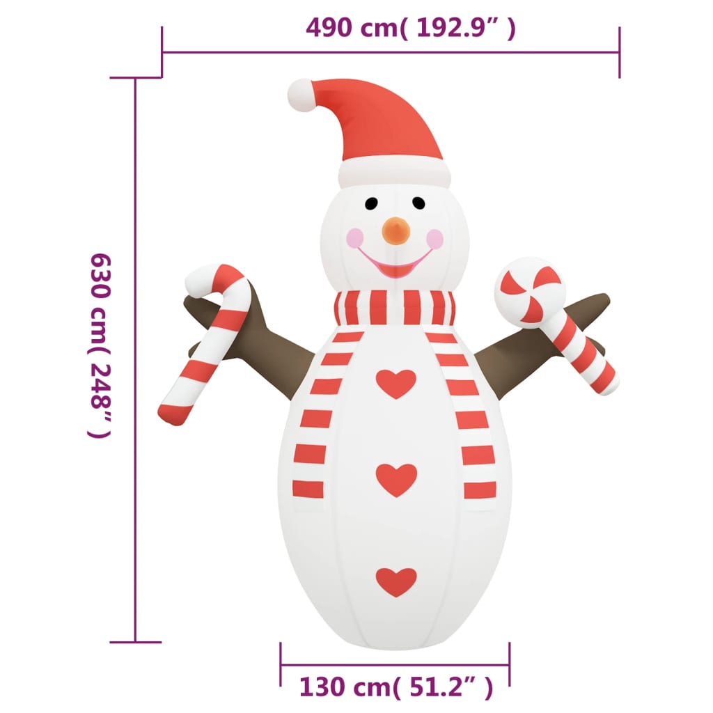 vidaXL Bonhomme de neige gonflable de Noël avec LED 630 cm