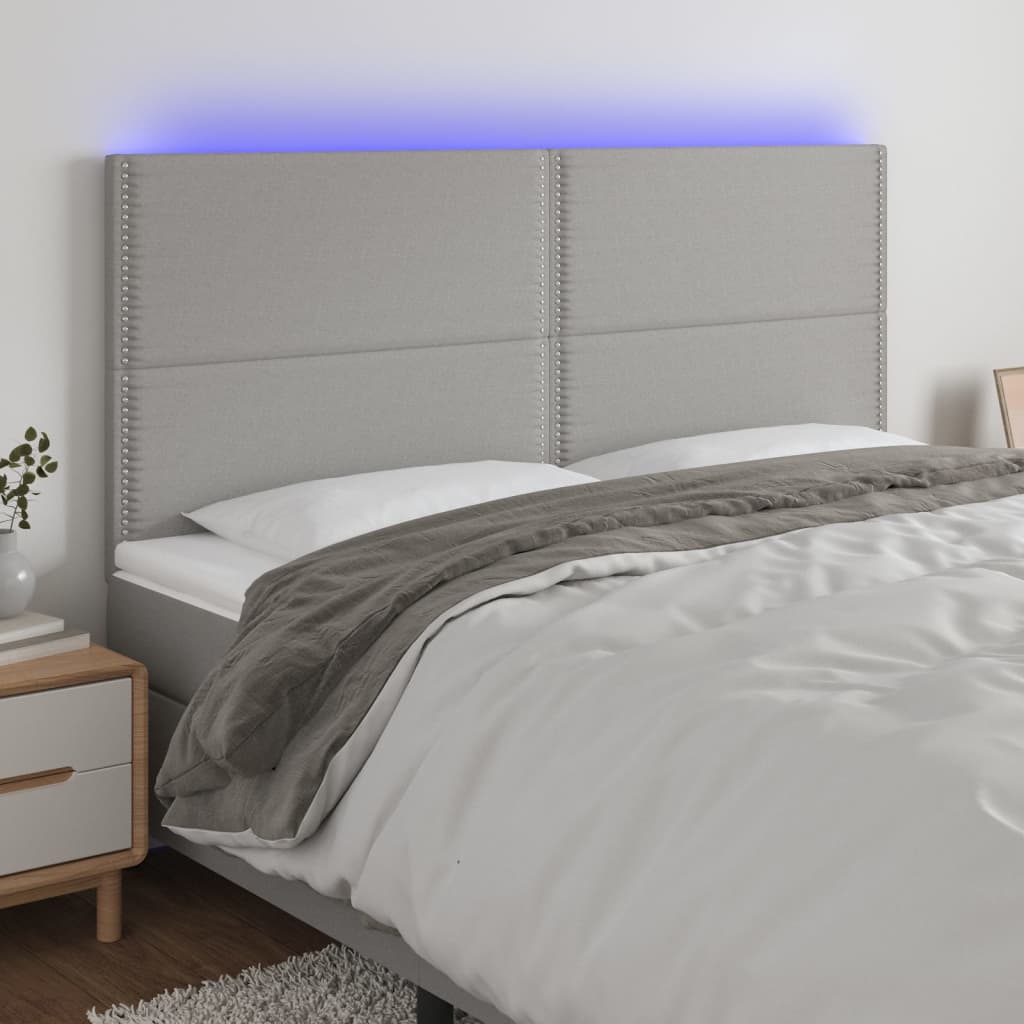 vidaXL Tête de lit à LED Gris clair 200x5x118/128 cm Tissu