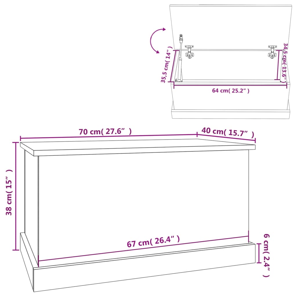 vidaXL Boîte de rangement blanc brillant 70x40x38 cm bois d'ingénierie