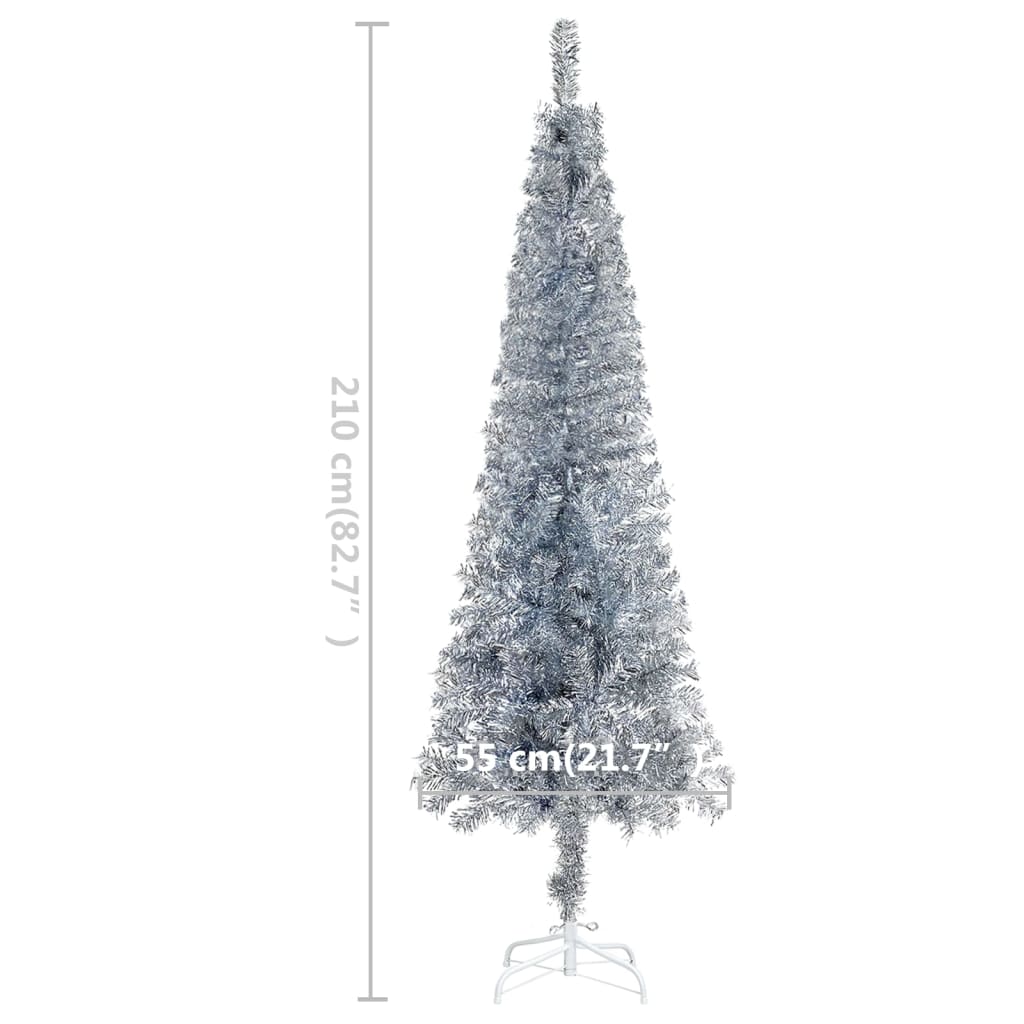 vidaXL Arbre de Noël mince avec LED et boules Argenté 210 cm