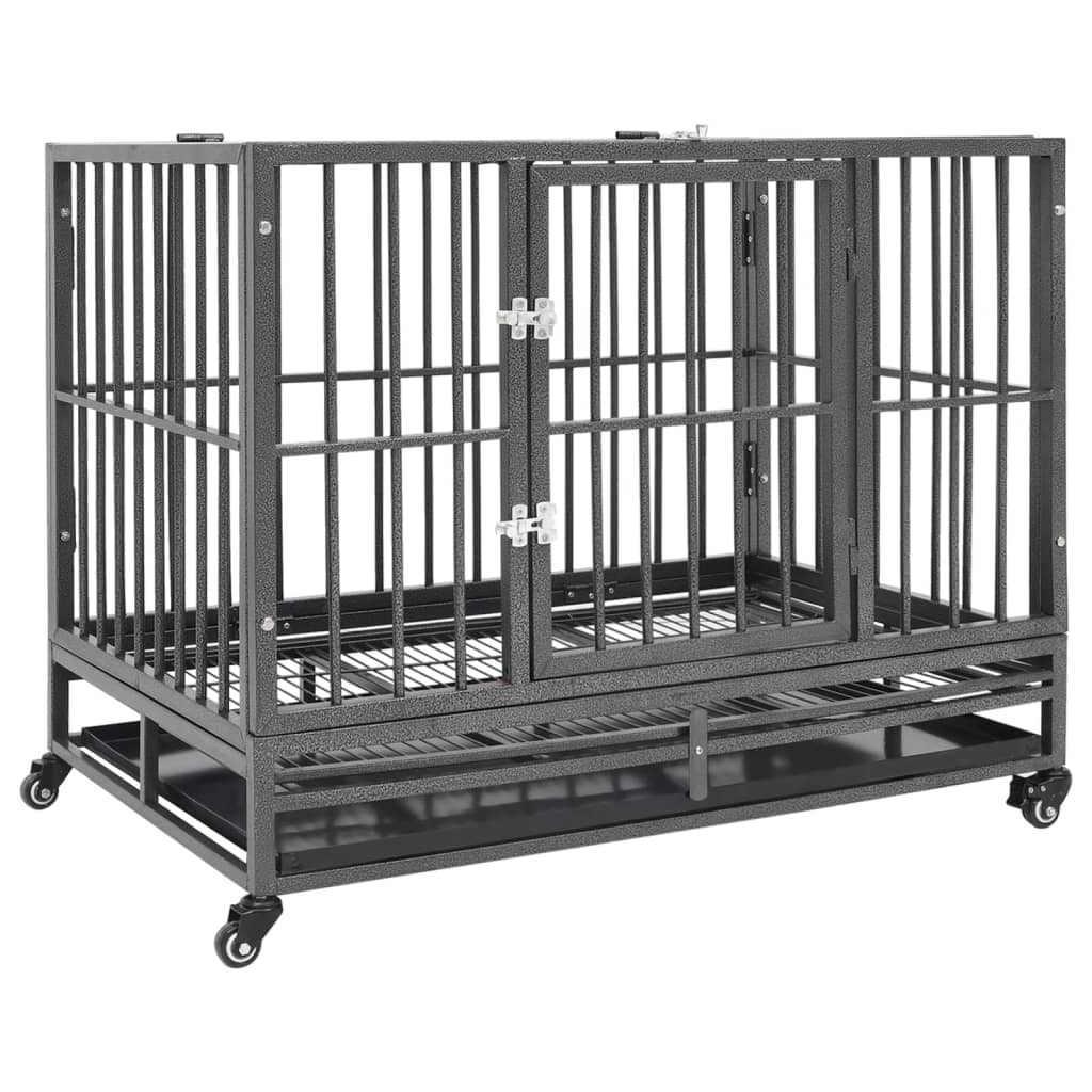 vidaXL Cage pour chien avec roues et toit Acier 102x72x85 cm