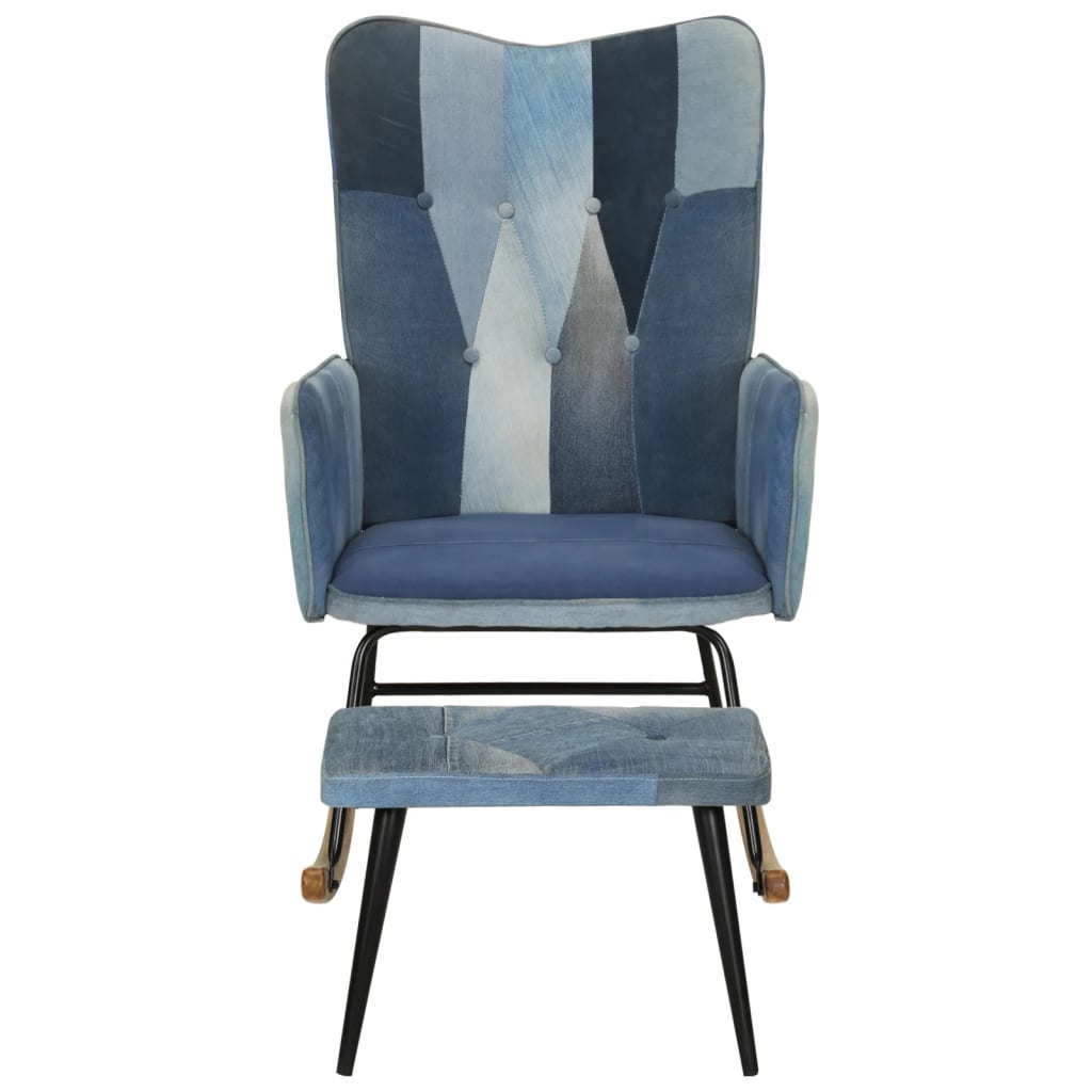 vidaXL Chaise à bascule avec repose-pied Denim Bleu Toile patchwork