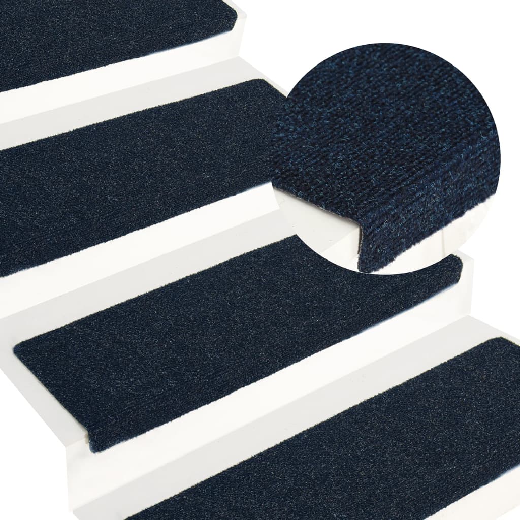 vidaXL Tapis d'escalier 15 pcs Tissu aiguilleté 65x25 cm Bleu