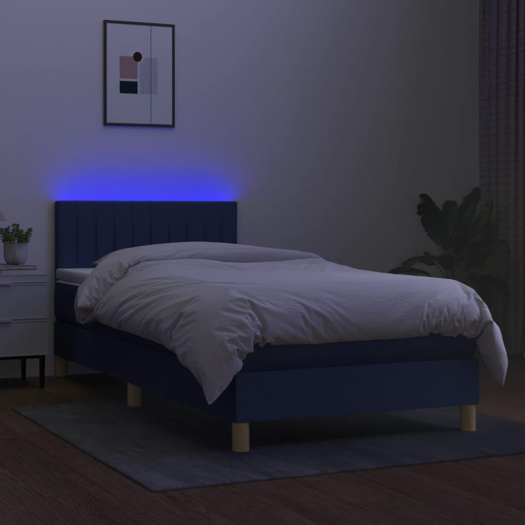vidaXL Sommier à lattes de lit avec matelas et LED Bleu 80x200cm Tissu