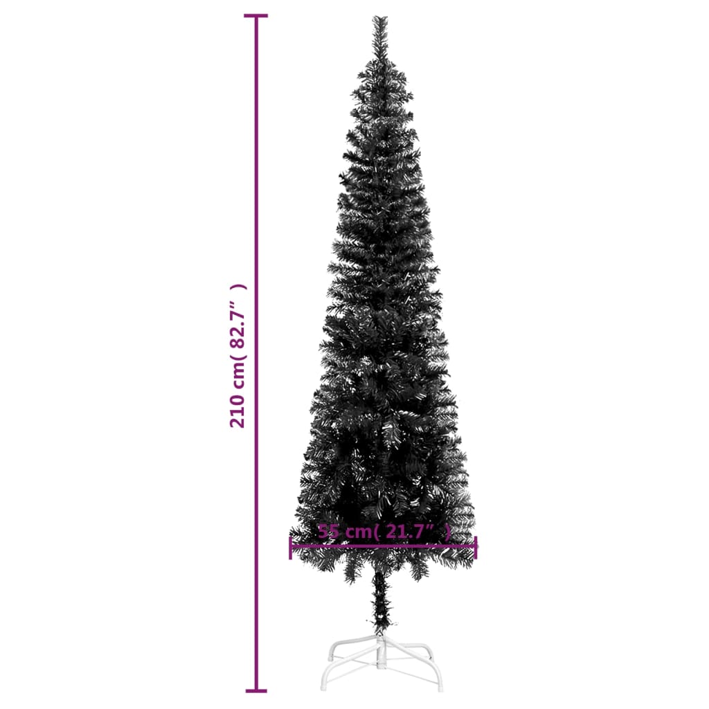 vidaXL Arbre de Noël mince pré-éclairé noir 210 cm