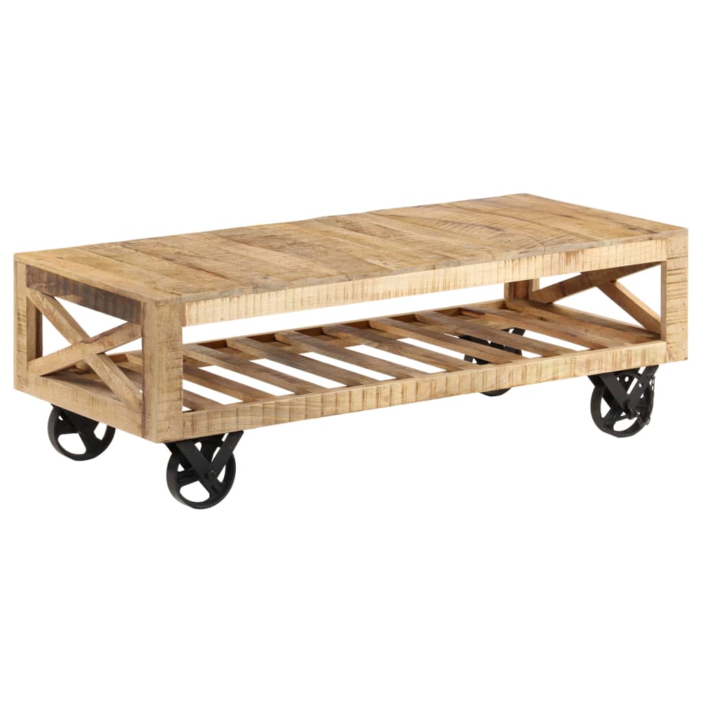 vidaXL Table basse avec roues Bois de manguier massif 110 x 50 x 37 cm