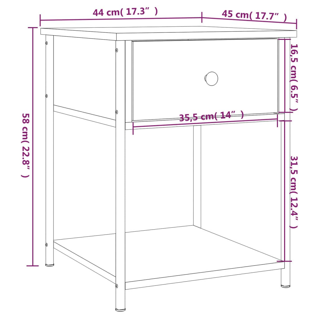 vidaXL Tables de chevet 2 pcs chêne marron 44x45x58 cm bois ingénierie