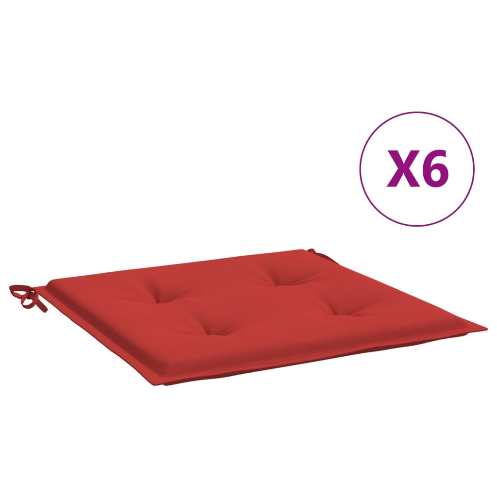 vidaXL Coussins de chaise de jardin 6 pcs rouge 40x40x3cm tissu oxford