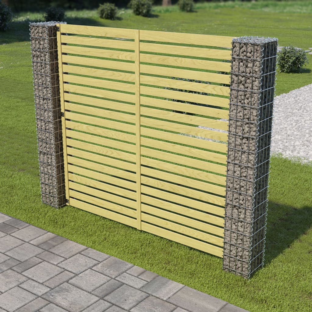 vidaXL Panneau de clôture de jardin avec poteaux en gabion Bois de pin