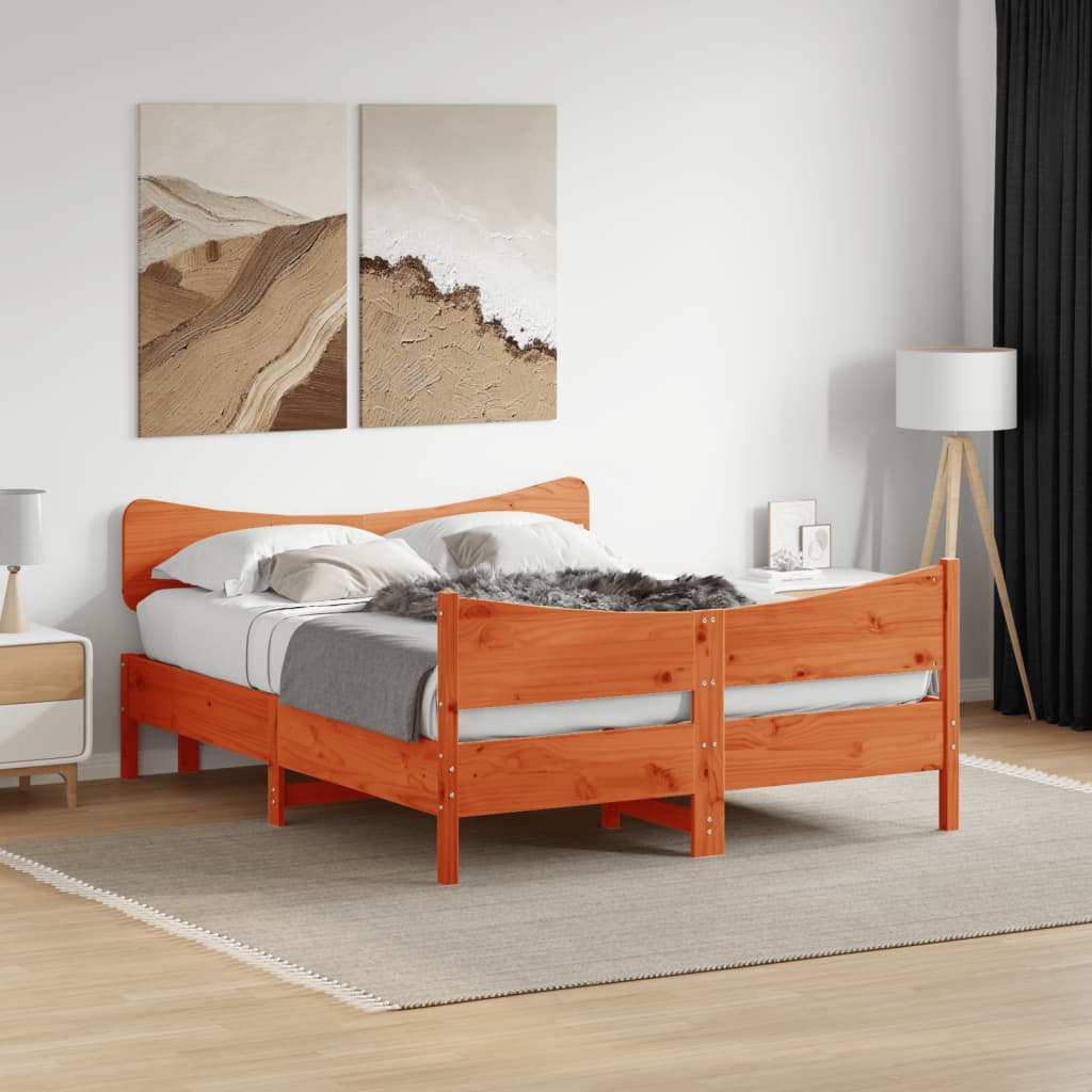 vidaXL Cadre de lit et tête de lit cire marron 135x190 cm bois de pin