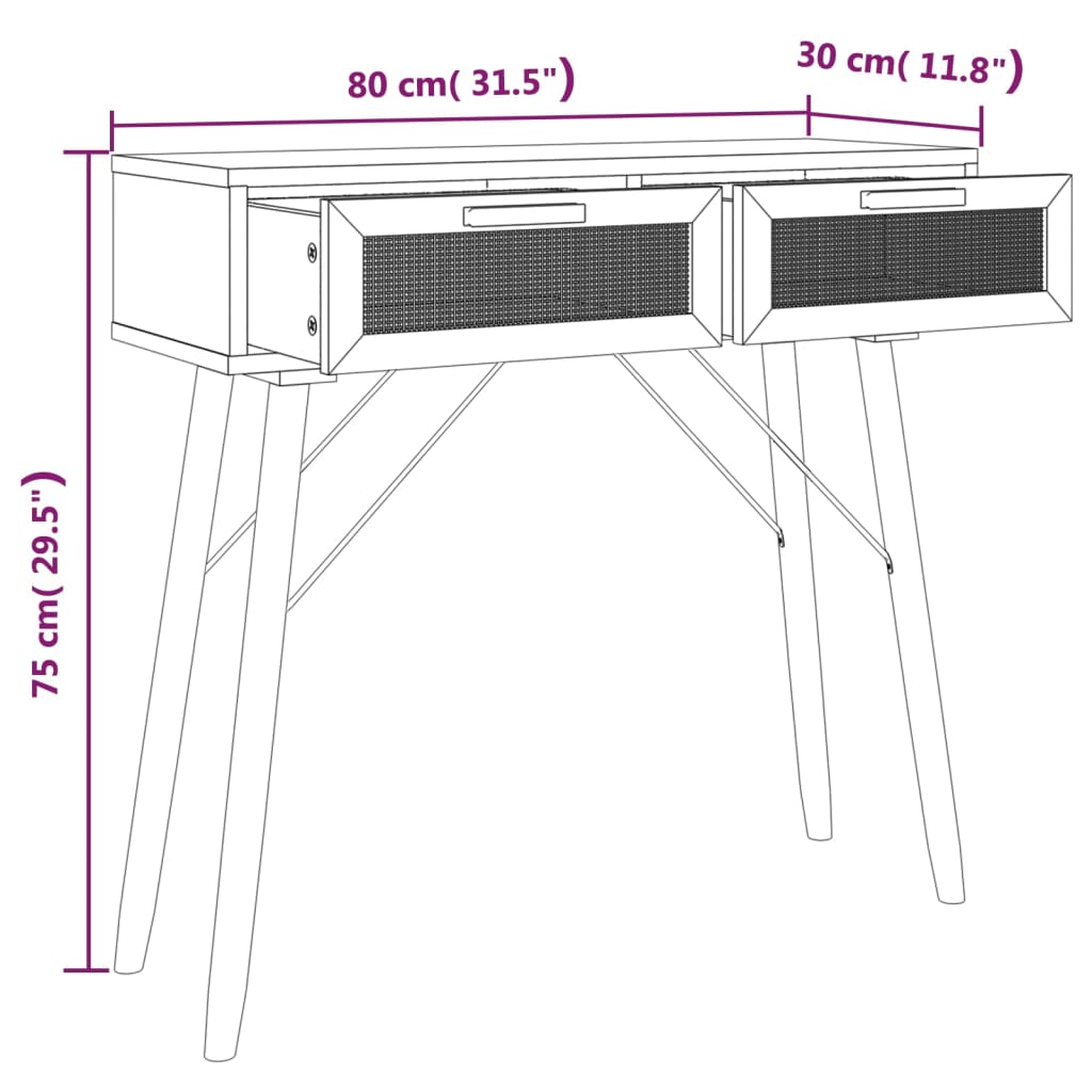 vidaXL Table console Marron 80x30x75 cm Bois massif pin /rotin naturel