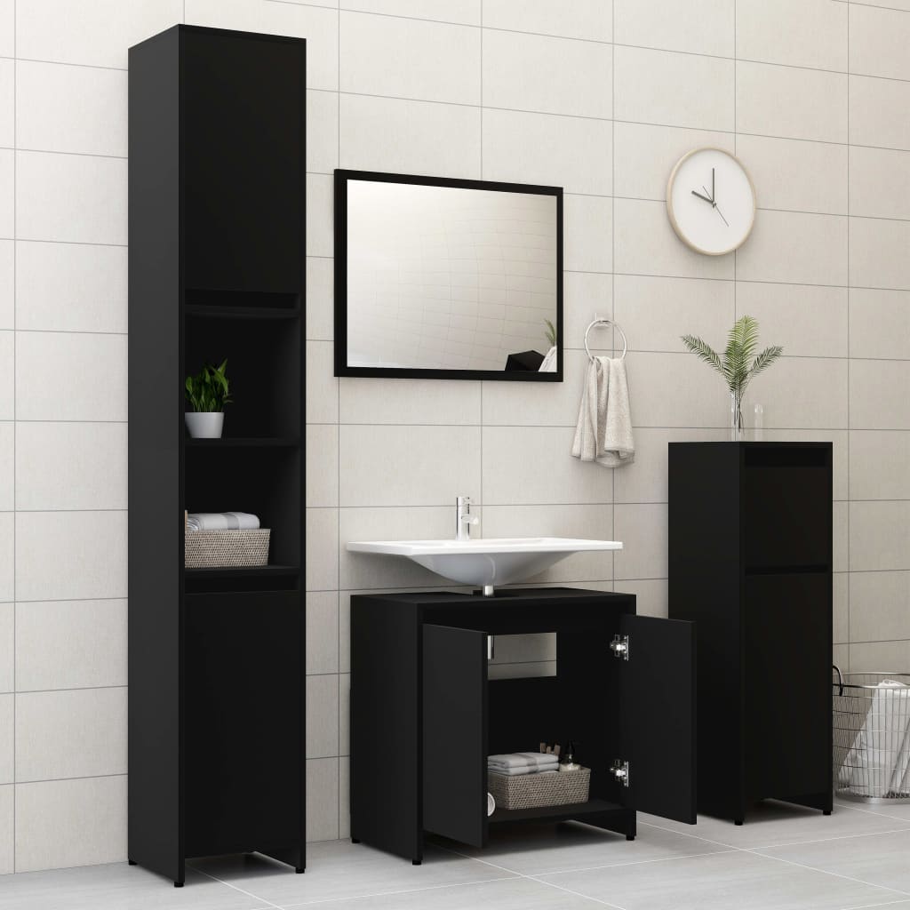 vidaXL Armoire de salle de bain Noir brillant 60x33x61 cm Aggloméré