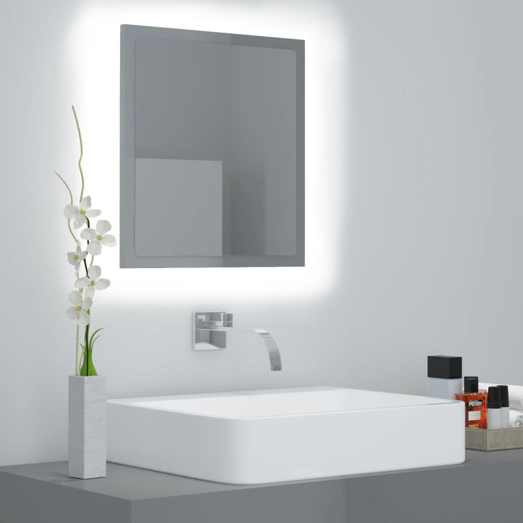 vidaXL Miroir LED de salle de bain Gris brillant 40x8,5x37cm Aggloméré