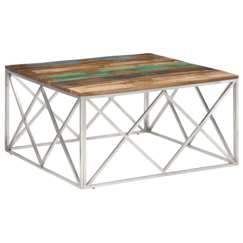 vidaXL Table basse argenté inox et bois de récupération massif
