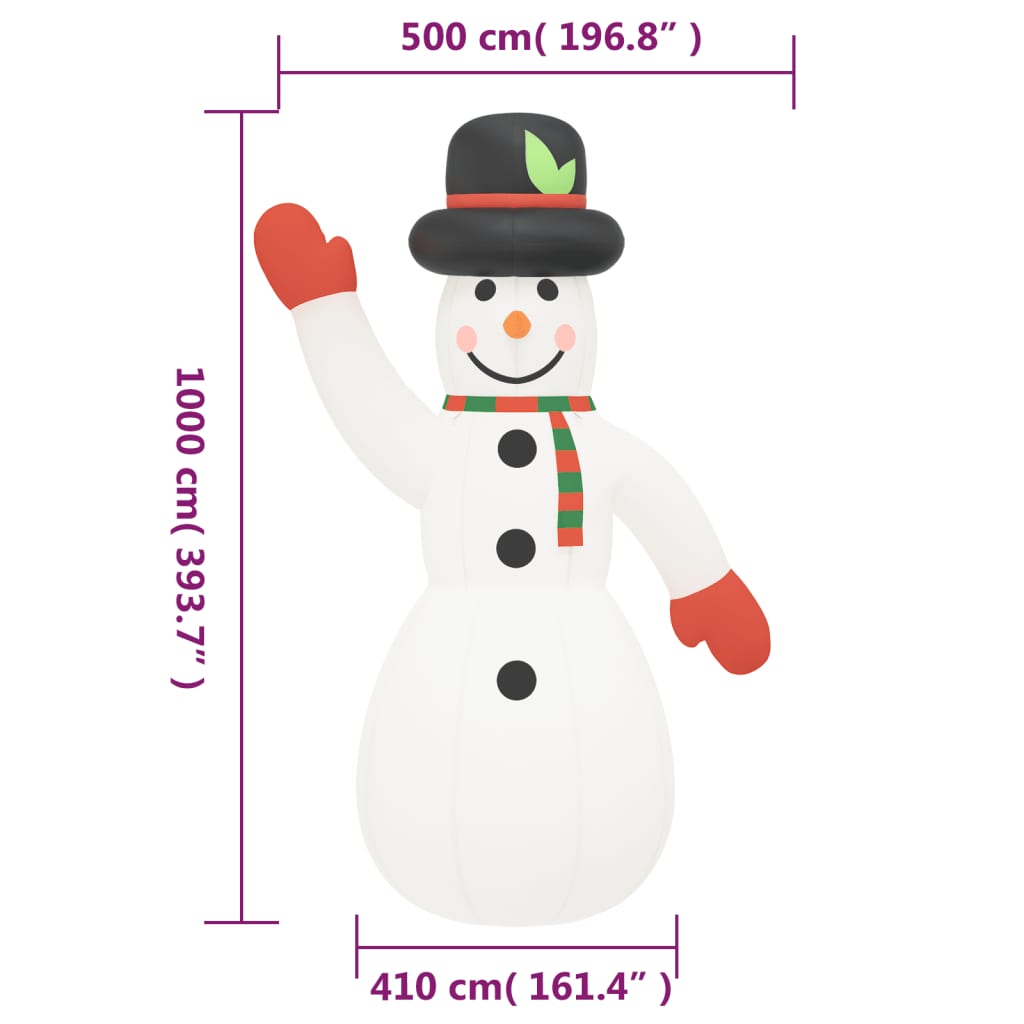 vidaXL Bonhomme de neige gonflable de Noël avec LED 1000 cm