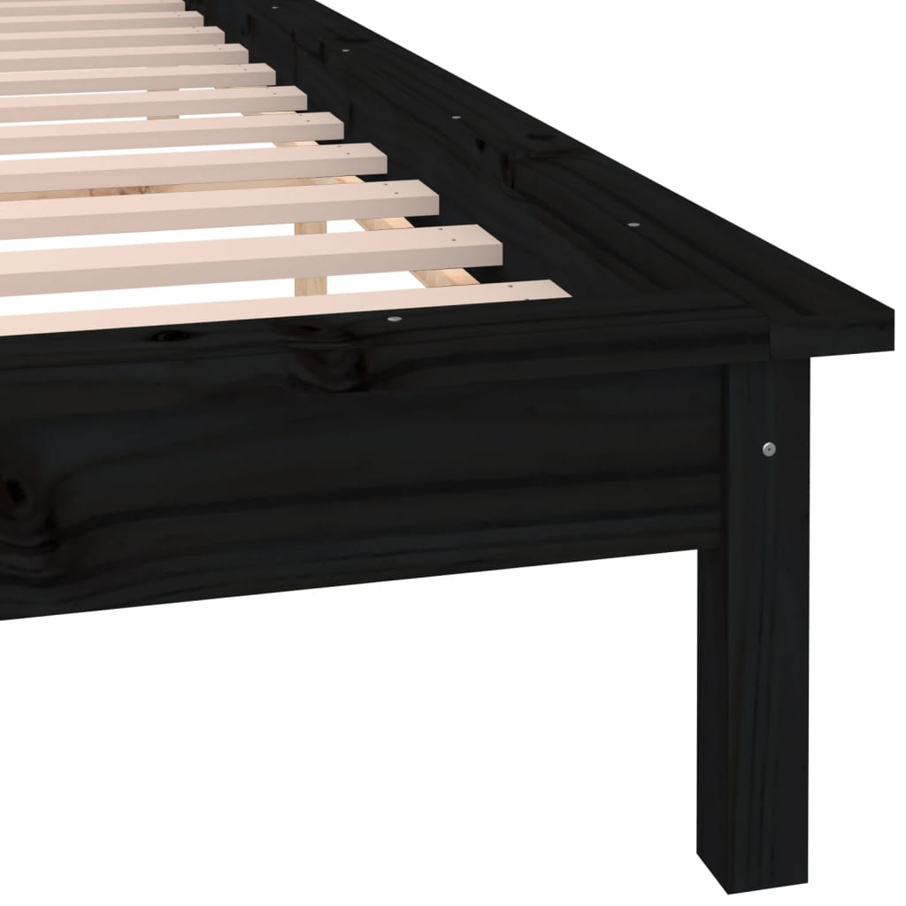 vidaXL Cadre de lit à LED noir 140x190 cm bois massif