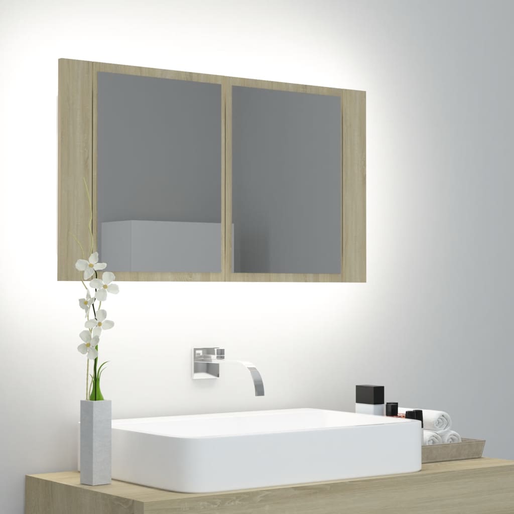 vidaXL Armoire de salle de bain à miroir à LED Chêne sonoma 80x12x45cm