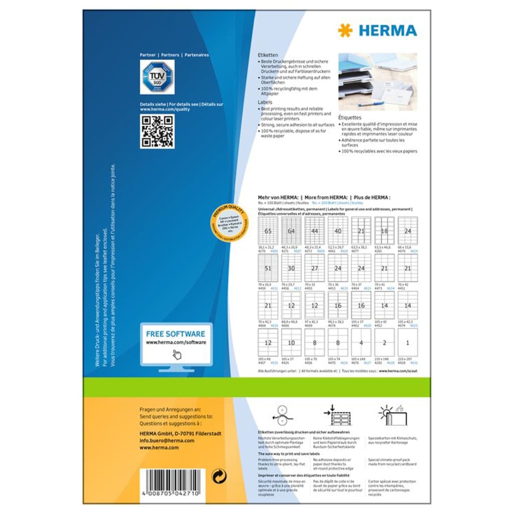 HERMA Étiquettes permanentes PREMIUM A4 48,3x16,9 mm 100 Feuilles