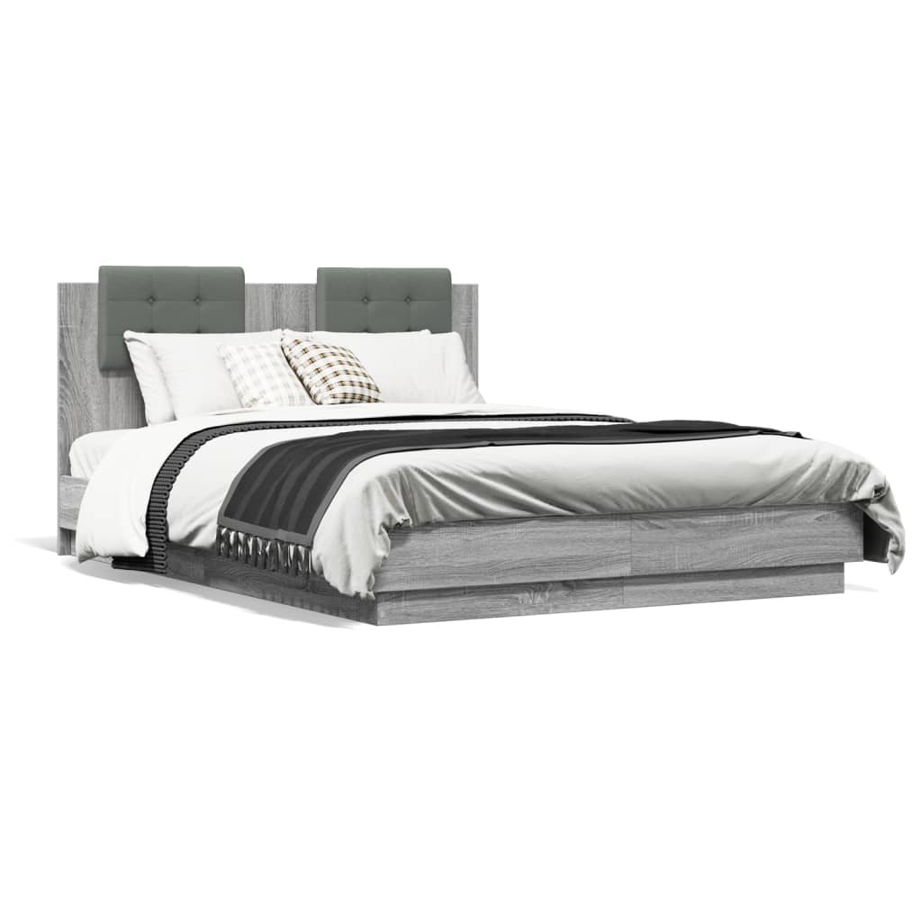 vidaXL Cadre de lit tête de lit et lumières LED sonoma gris 120x190 cm