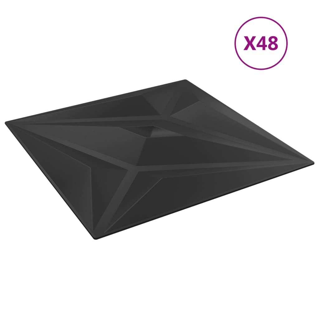 vidaXL Panneaux muraux 48 pcs noir 50x50 cm XPS 12 m² étoile
