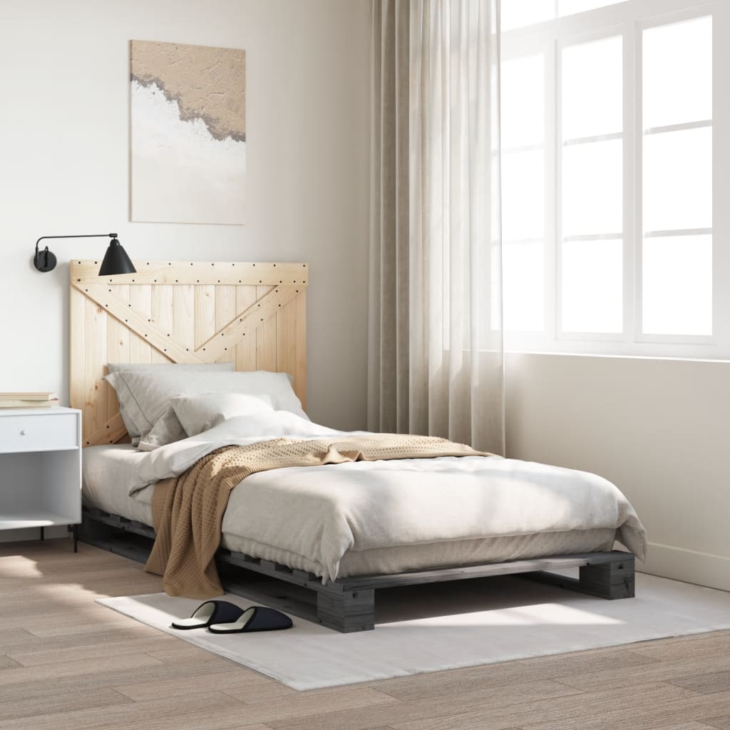 vidaXL Cadre de lit et tête de lit gris 100x200 cm bois de pin massif