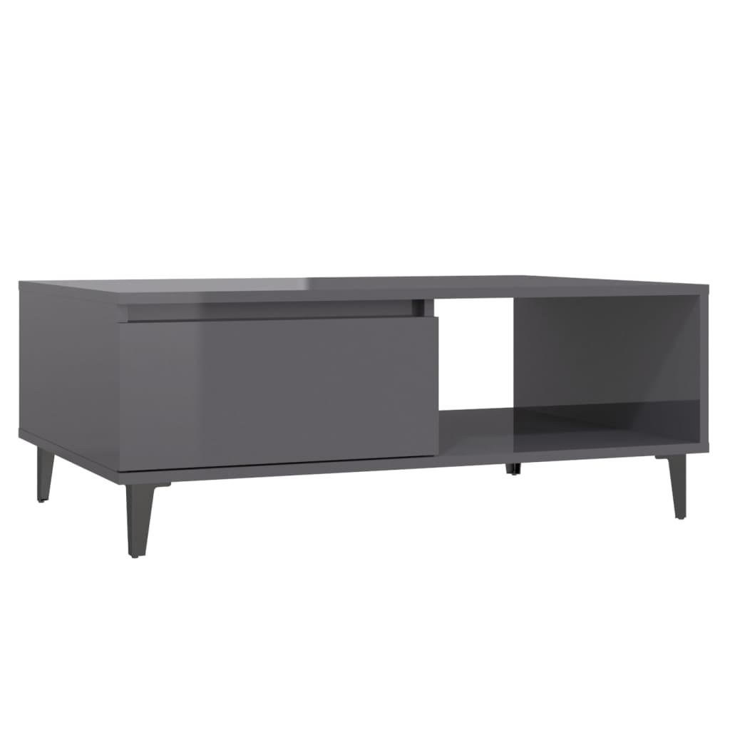vidaXL Table basse gris brillant 90x60x35 cm bois d'ingénierie