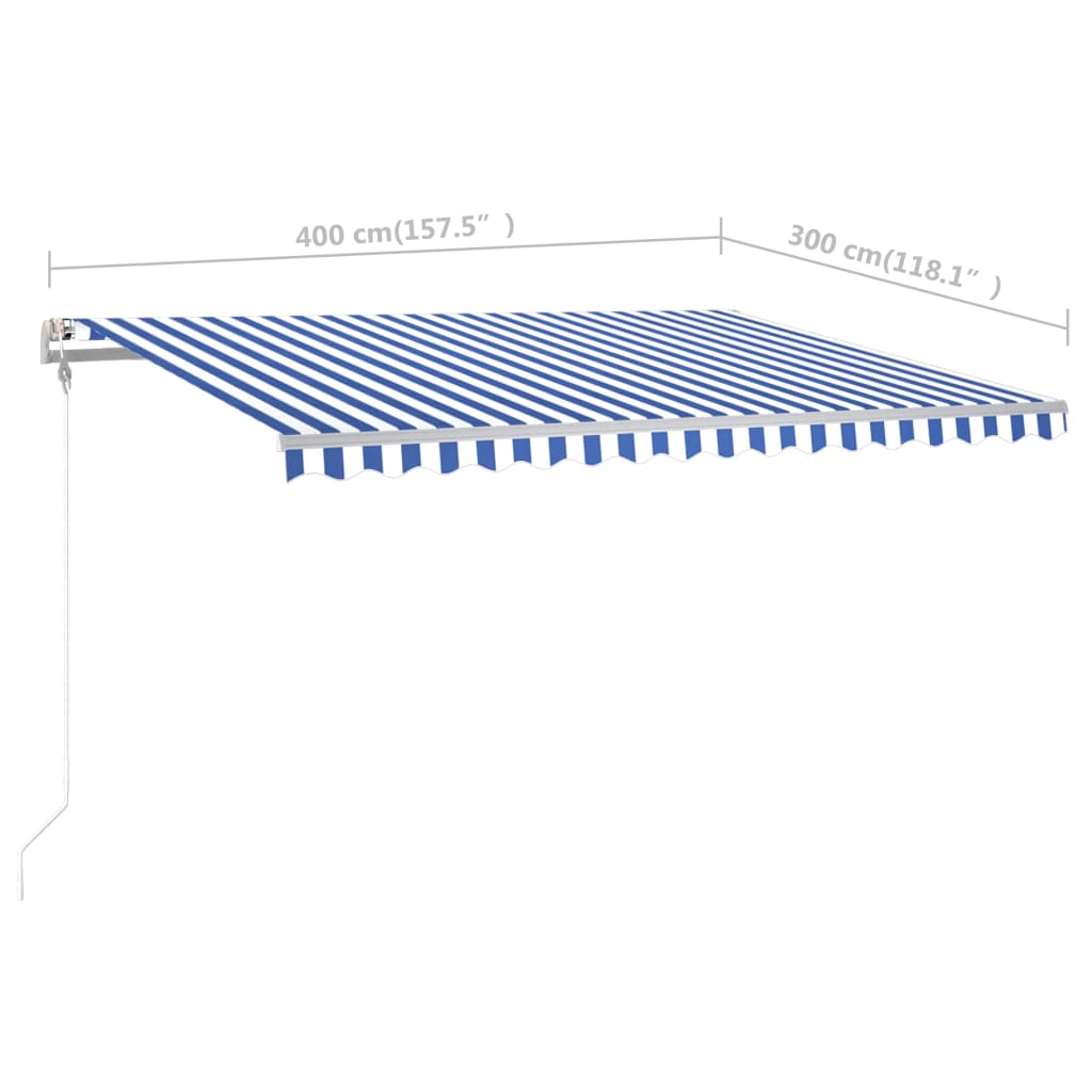 vidaXL Auvent manuel rétractable avec poteaux 4x3 m Bleu et blanc