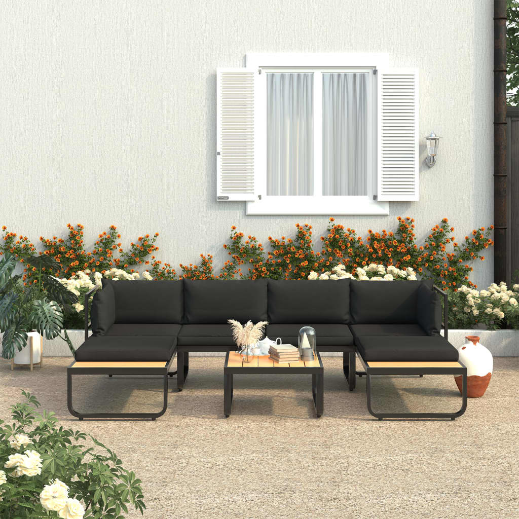 vidaXL Canapé d'angle de jardin à 4 places avec coussins Aluminium WPC