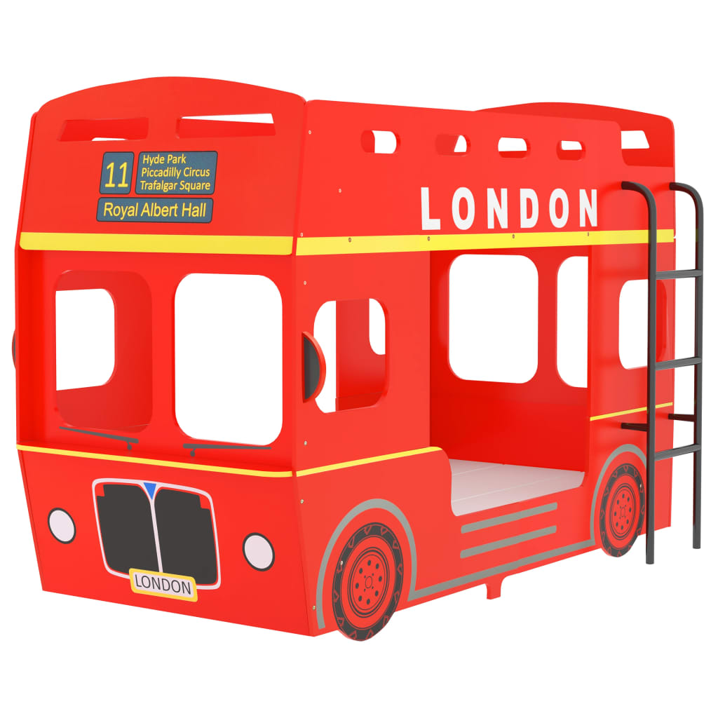 vidaXL Lit superposé Bus de Londres Rouge MDF 90x200 cm