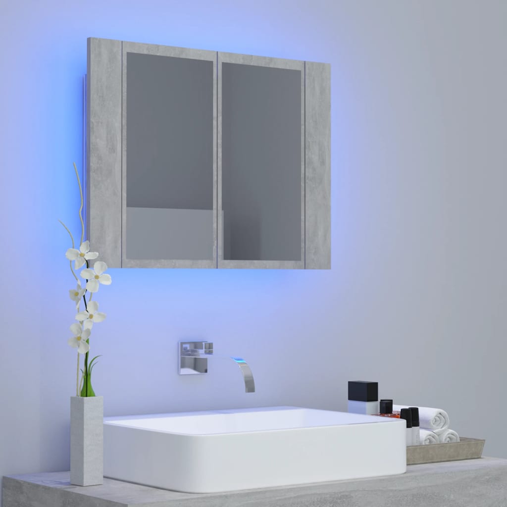 vidaXL Armoire de salle de bain à miroir LED Gris béton Acrylique