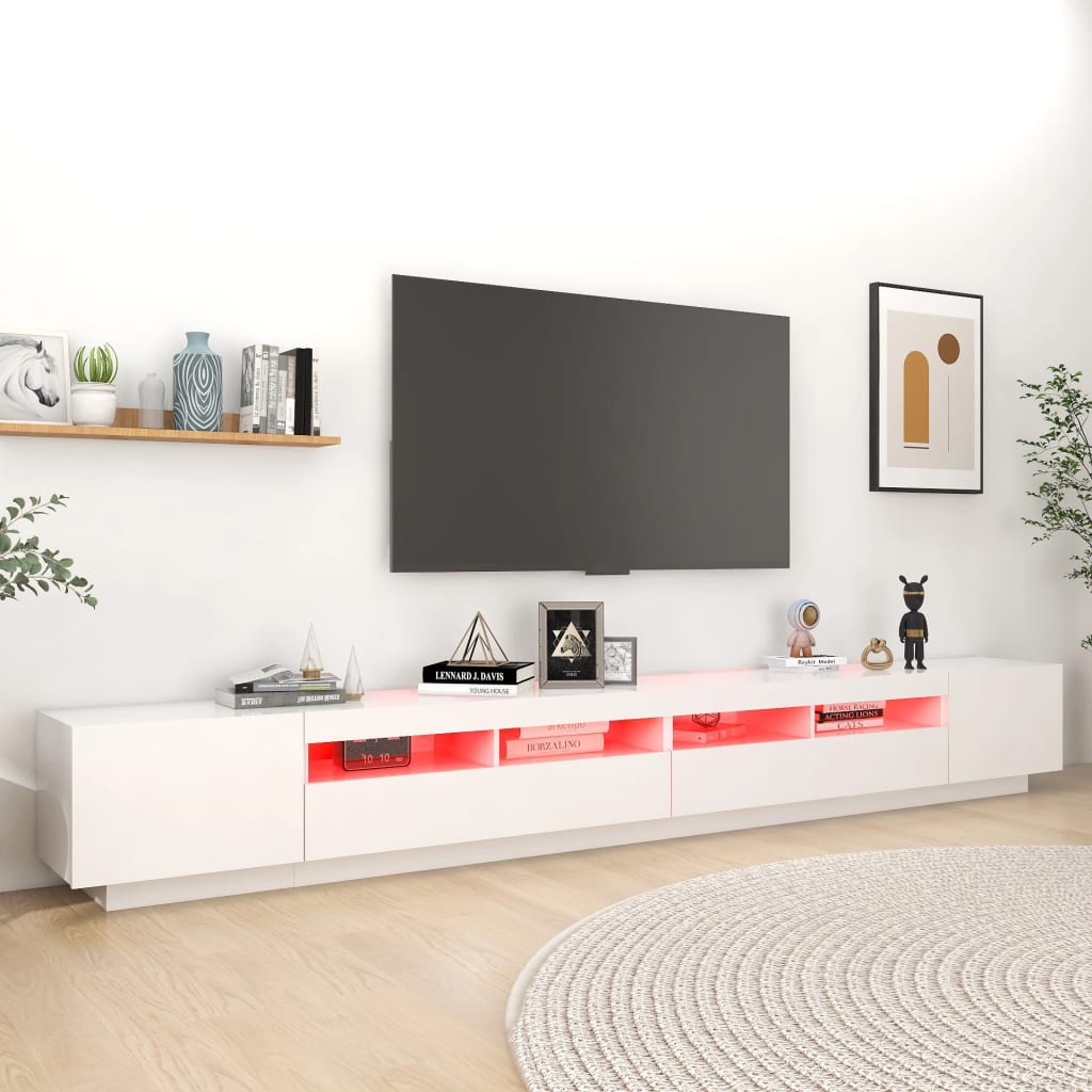 vidaXL Meuble TV avec lumières LED Blanc 300x35x40 cm