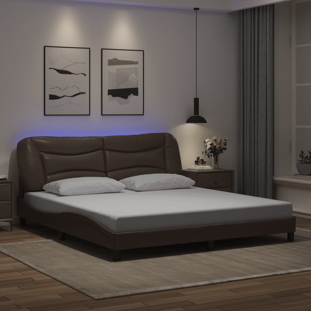 vidaXL Cadre de lit avec lumières LED marron 180x200 cm similicuir