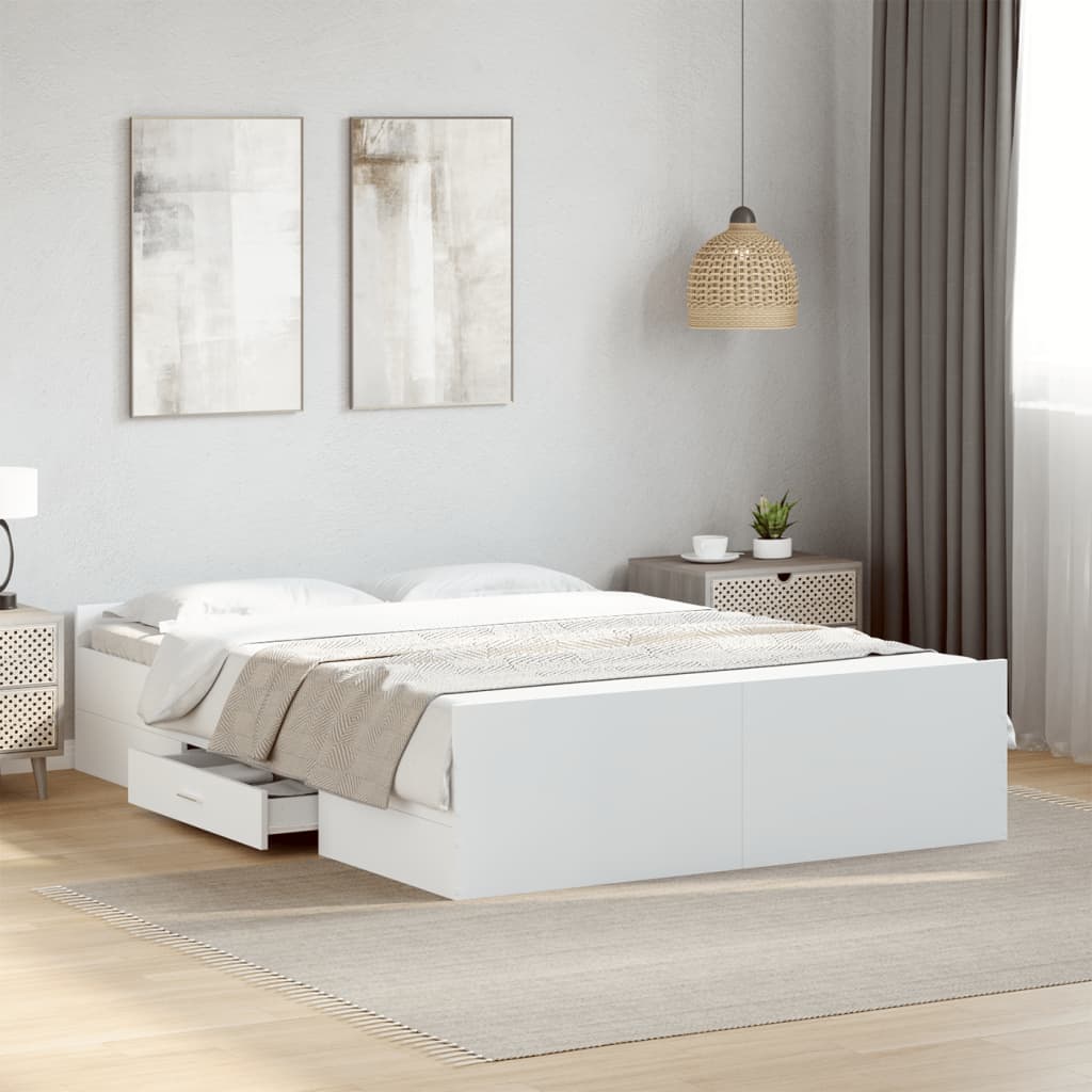 vidaXL Cadre de lit à tiroirs blanc 120x190 cm bois d'ingénierie