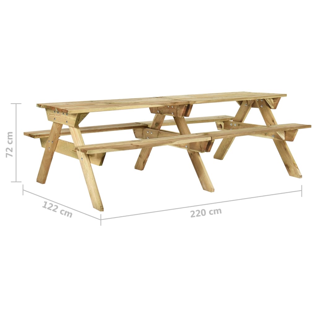 vidaXL Table de pique-nique et bancs 220x122x72cm Bois de pin imprégné
