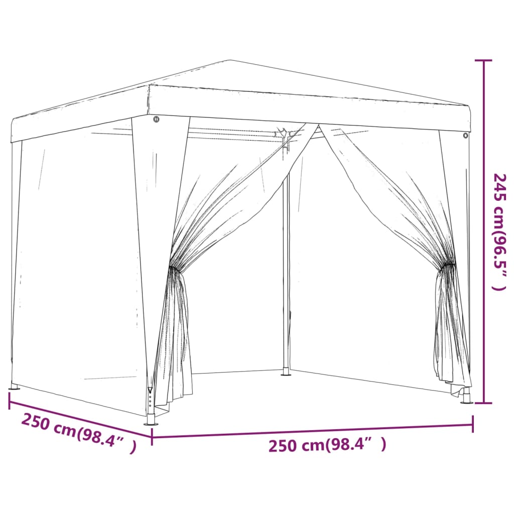 vidaXL Tente de fête avec 4 parois latérales en maille Rouge 2.5x2.5 m