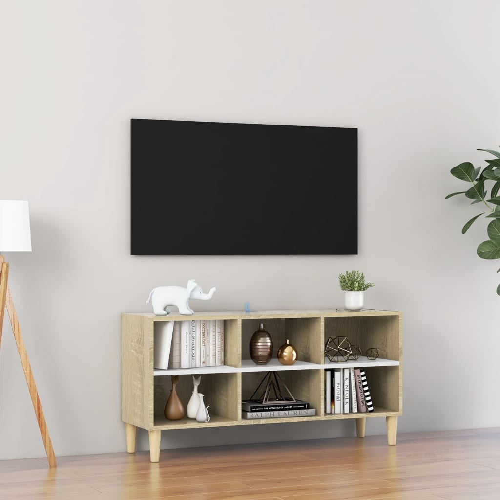 vidaXL Meuble TV et pieds en bois Blanc et chêne sonoma 103,5x30x50 cm