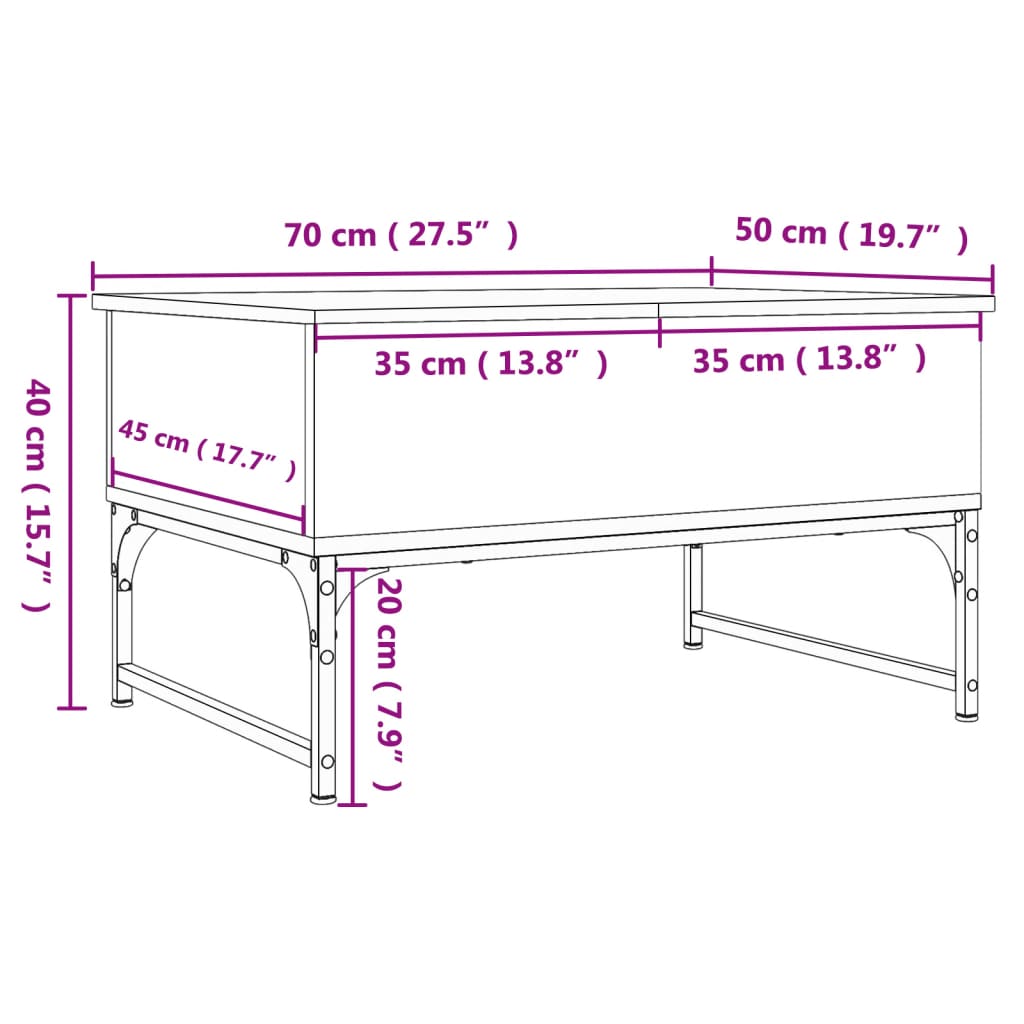 vidaXL Table basse chêne sonoma 70x50x40 cm bois d'ingénierie et métal
