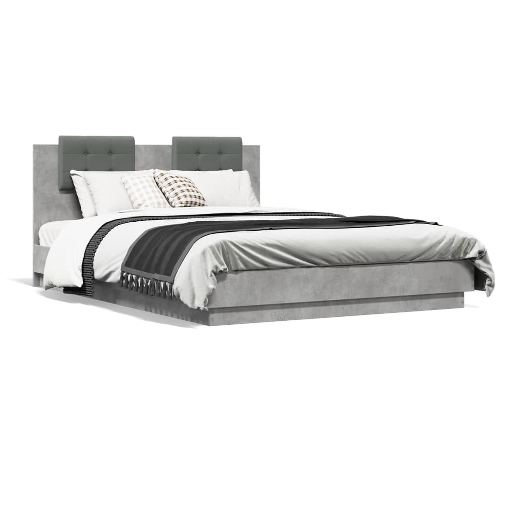 vidaXL Cadre de lit avec tête de lit gris béton 150x200 cm