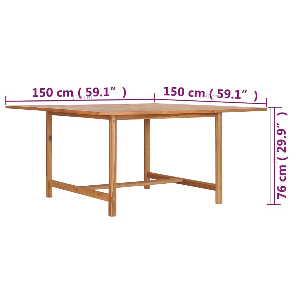 vidaXL Table de jardin 150x150x76 cm Bois de teck solide