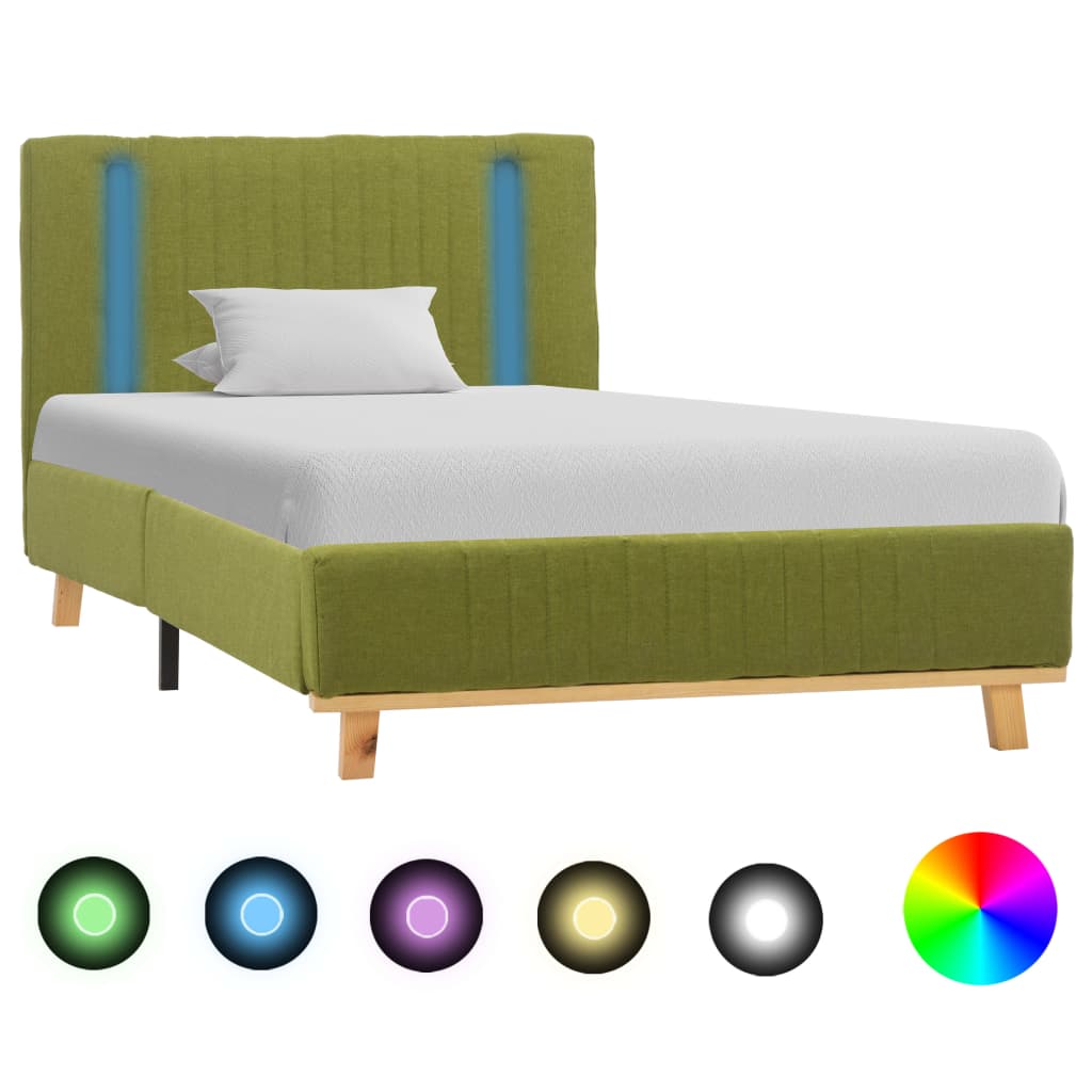 vidaXL Cadre de lit avec LED Vert Tissu 90 x 200 cm